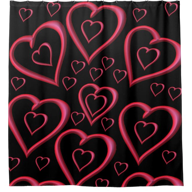 red hearts black showercurtain shower curtain (Front)
