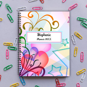 Red hearts, blue stars, colourful customised planner