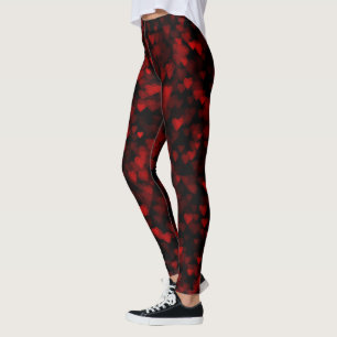 Red Hearts Blurry Vision Dark Black Romantic Love Leggings