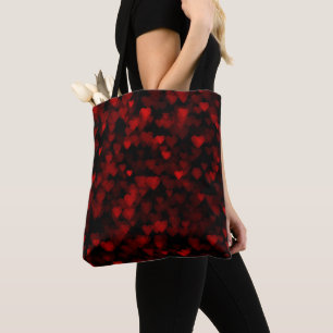Red Hearts Blurry Vision Dark Black Romantic Love Tote Bag