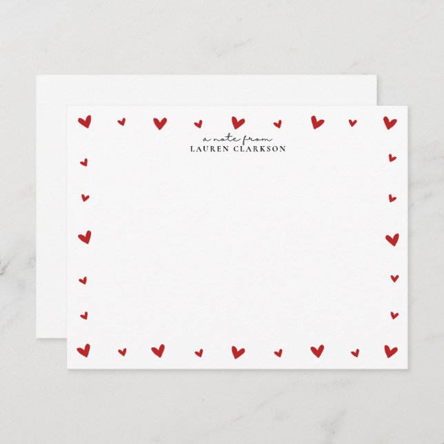Red Hearts Border Valentines Note Card (Front/Back)