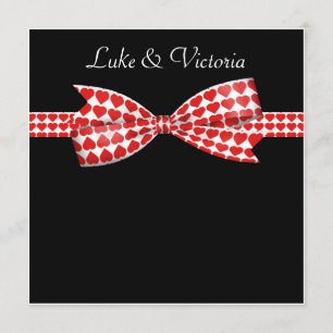 Red Hearts Bow On Black Wedding Invitation