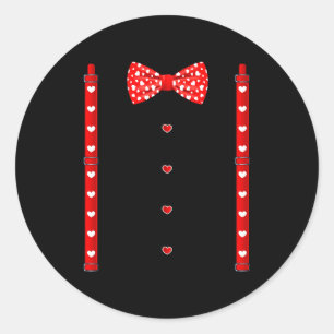 Red Hearts Bow Tie Suspenders Valentines Day Costu Classic Round Sticker