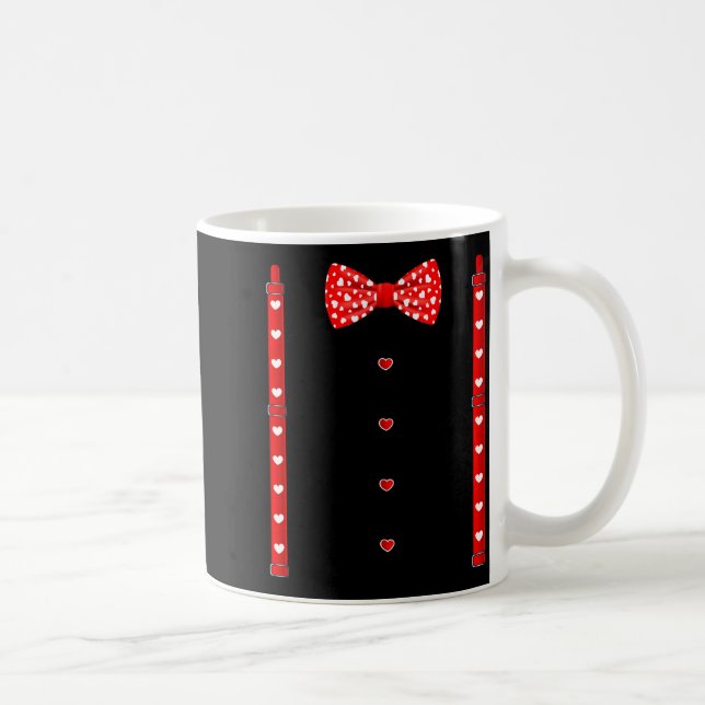 Red Hearts Bow Tie Suspenders Valentines Day Costu Coffee Mug (Right)