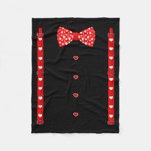 Red Hearts Bow Tie Suspenders Valentines Day Costu Fleece Blanket