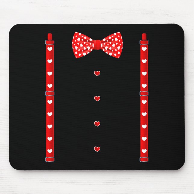 Red Hearts Bow Tie Suspenders Valentines Day Costu Mouse Mat (Front)