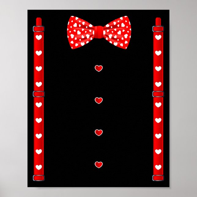 Red Hearts Bow Tie Suspenders Valentines Day Costu Poster (Front)