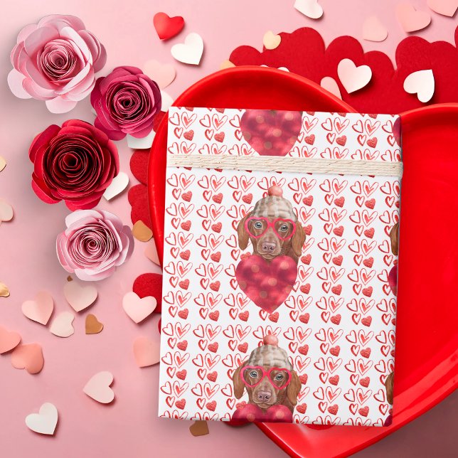 Red Hearts Brown Dachshund Dog Lover Valentine Wrapping Paper (Creator Uploaded)