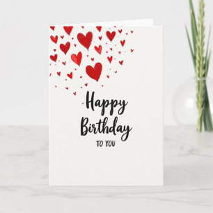 Red Hearts Brush Script Birthday Card