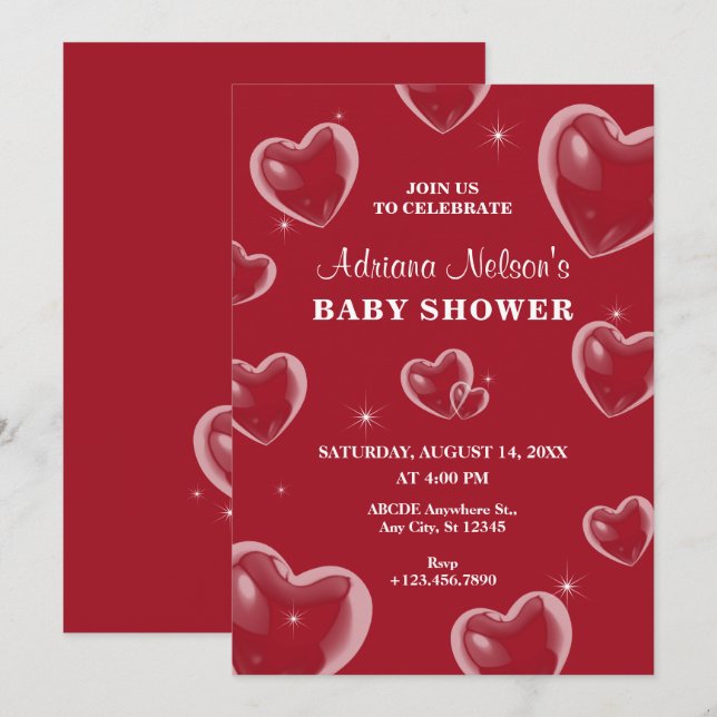 Red Hearts bubble baby shower Invitation (Front/Back)