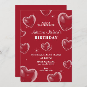 Red Hearts bubble birthday Invitation