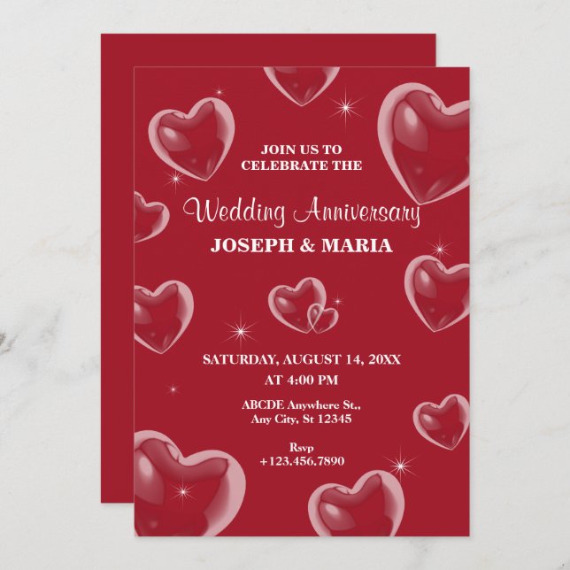 Red Hearts bubble Wedding Anniversarry Invitation (Front/Back)