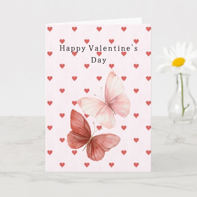 Red Hearts Butterflies Love Card (Small Plant)