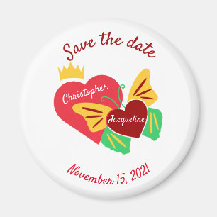 Red Hearts, Butterfly Save The Date Magnet