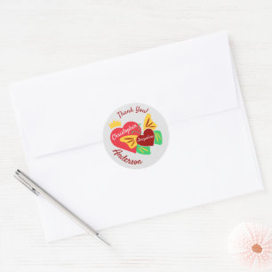 Red Hearts, Butterfly Thank You Classic Round Sticker