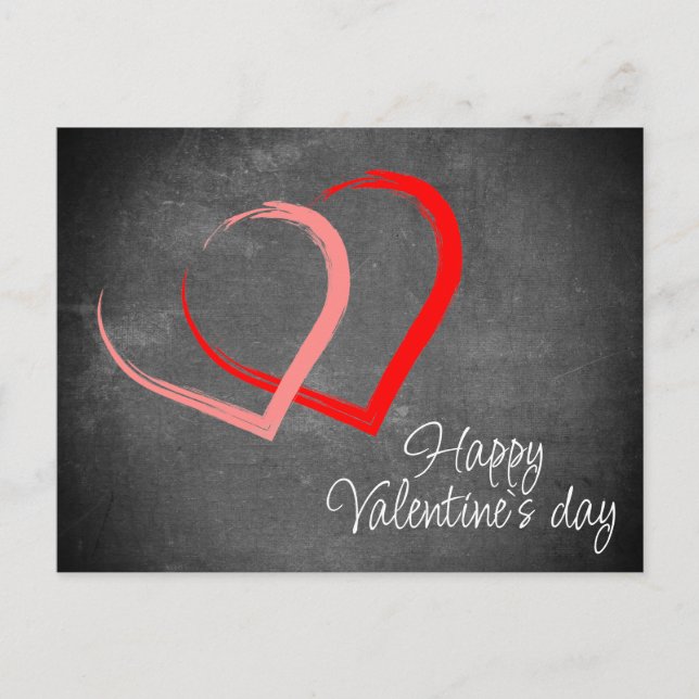 Red Hearts Chalkboard Happy Valentine`s Day Holiday Postcard (Front)