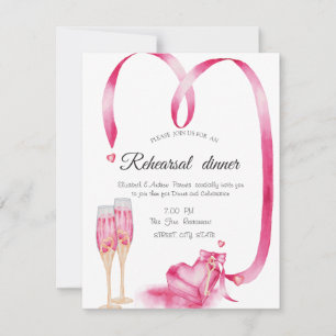 Red Hearts Champagne Glass Rehearsal Dinner Invitation