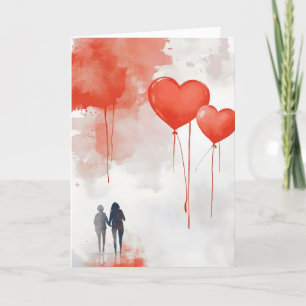 Red Hearts Couple Love Holiday Card