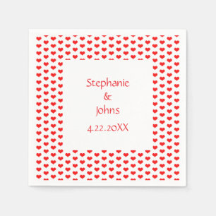 Red Hearts Couple Romantic Custom Name Wedding  Napkin