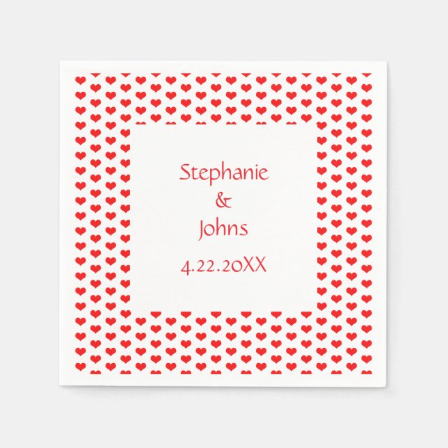 Red Hearts Couple Romantic Custom Name Wedding  Napkin (Front)