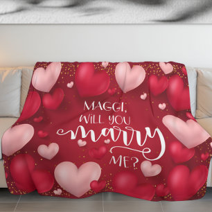 Red Hearts Custom Marriage Proposal Fleece Blanket