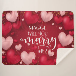 Red Hearts Custom Marriage Proposal Sherpa Blanket
