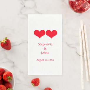 Red Hearts Cute Couple Wedding Engagement Elegant Napkin