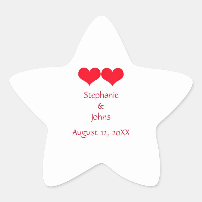Red Hearts Cute Couple Wedding Romantic Engagement Star Sticker (Front)