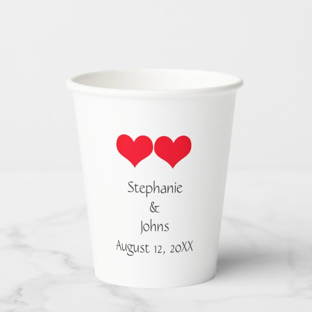 Red Hearts Cute Couple Wedding Valentines Day 2023 Paper Cups (Front)