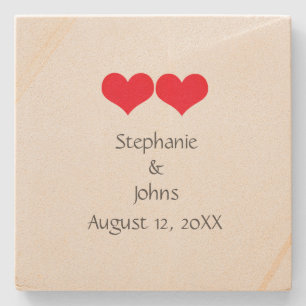 Red Hearts Cute Couple Wedding Valentines Day 2023 Stone Coaster