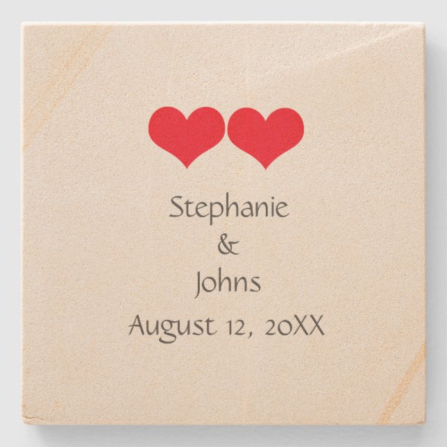 Red Hearts Cute Couple Wedding Valentines Day 2023 Stone Coaster (Front)