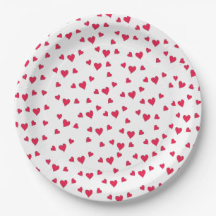 Red Hearts Cute Simple Whimsical Pattern Paper Plate