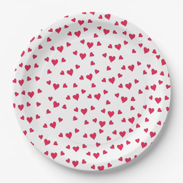 Red Hearts Cute Simple Whimsical Pattern Paper Plate (Front)