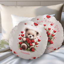 Red Hearts Cute Teddy Bear & Roses Valentines Day
