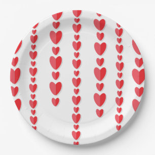 Red Hearts Cute Valentine's  Paper Plate