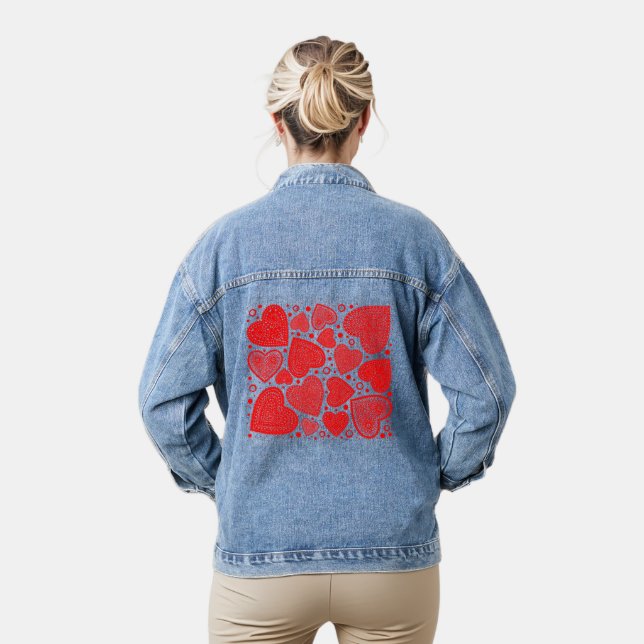 Red Hearts  Design Denim Jacket (Model)
