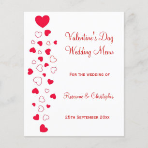Red Hearts Design Valentines Day Wedding Menu