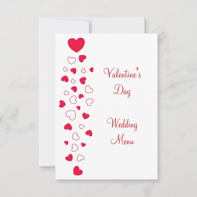 Red Hearts Design Valentines Day Wedding Menu Invitation (Front)