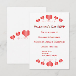 Red Hearts Design Valentines Day Wedding RSVP Card