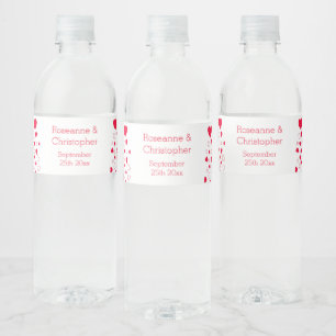 Red Hearts Design Valentines Day Wedding Water Bottle Label