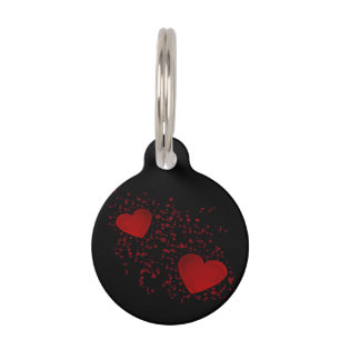 Red Hearts Dots Black Dog Name Telephone Number Pet Tag