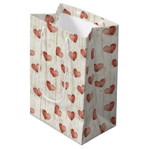 Red Hearts Faux Wood Medium Gift Bag