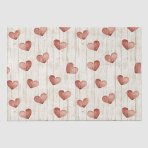 Red Hearts Faux Wood Tissue Paper