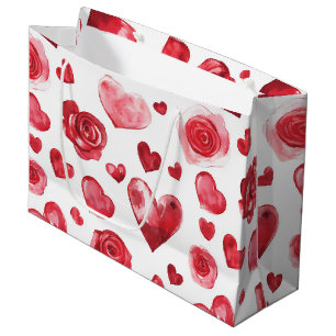 Red Hearts Flowers Valentine's Day Large Gift Bag