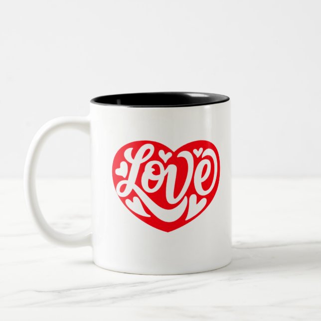 Red Hearts for Love Two-Tone Coffee Mug (Left)