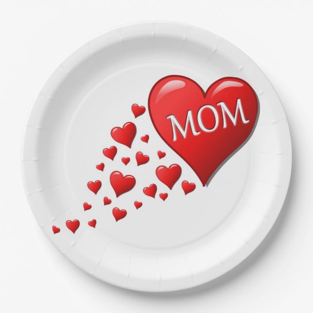 RED HEARTS FOR MOM PAPER PLATE (Front)