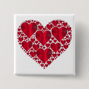 RED HEARTS FOR VALENTINE'S DAY 15 CM SQUARE BADGE