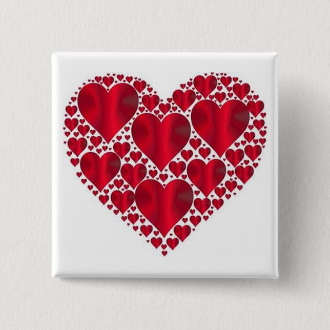 RED HEARTS FOR VALENTINE'S DAY 15 CM SQUARE BADGE (Front)