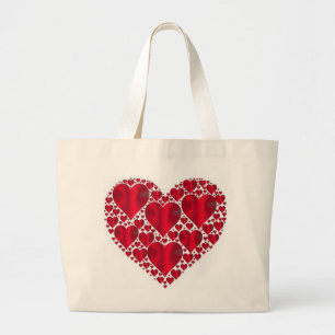 RED HEARTS FOR VALENTINE'S DAY LARGE TOTE BAG