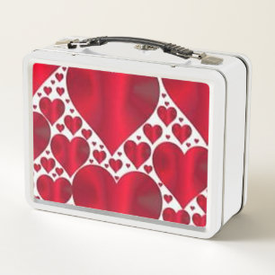 RED HEARTS FOR VALENTINE'S DAY METAL LUNCH BOX